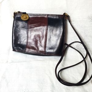 Brahmin Black and Brown Vintage Mini Leather Crossbody